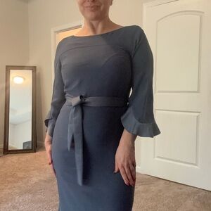 Banana Republic Blue Long Sleeve Dress with Tie Belt and Ruffle Sleeve Detail